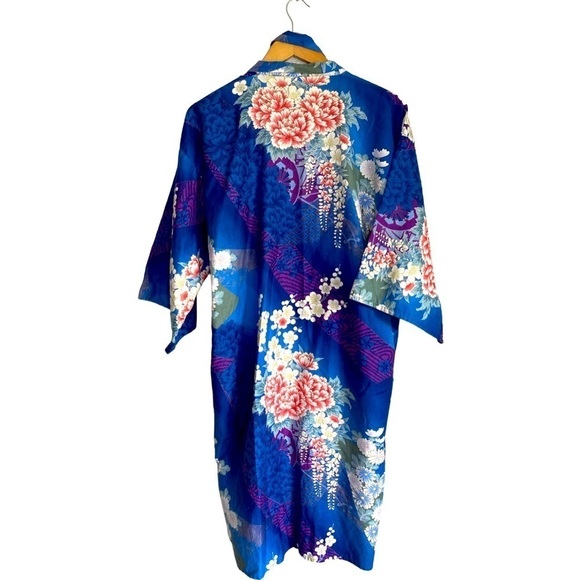 Vintage FP in Tokyo Bright Blue Floral Kimono Robe in Size Medium* - Picture 2 of 10